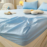 elvesmall Ins Fitted Sheet Soft Washed Cotton Mattress Cover With Elastic Non Slip Bed Cover Simple Bedding 90/120/150/200cm