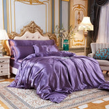 elvesmall Solid Color Bedding Set with Silk Duvet Cover Bed Sheet Pillowcase Luxury Satin Bedsheet King Queen Double Twin Size
