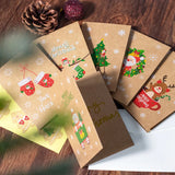 elvesmall 6/12pcs Vintage Merry Christmas Holiday Greeting Cards Kraft paper Gift Card with Envelope Sticker New Year Xmas Folding Card
