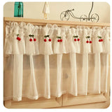 elvesmall Korean Style Fresh Linen Short Curtain for Kitchen Small Window Half Curtain Cherry Decorative Valance Tulle Door Curtain Drape