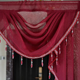 elvesmall White Linen Valance Curtain Head Luxury Beaded Lace Voile Valance Curtain Wavy Curtain Custom Window Panel Drape for Living Room