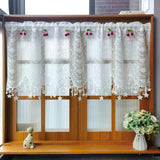 elvesmall  1PC White Lace Red Cherry Short Curtain for Kitchen Window Sheer Drape With Star Bottom Doorway Cabinet Blind #E