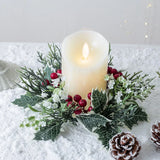 elvesmall Christmas Candlestick Wreath Artificial Berry Garland Candle Ring Xmas Table Decoration Fake Leaves Wreath For Candle Holder