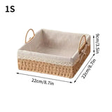 elvesmall Handwoven Storage Baskets Sundries Organizer with Lid Rectangular Cosmetics Box Clothes Laundry Basket Towel Toys Container