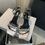 binfenxie  -  Fashion Women Sandals Open Toe Black Gold Silver Crystal Rhinestone Thin High Heels Ankle Strap Party Pumps Size 35-39 Sandals