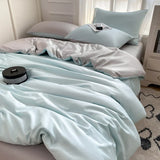 elvesmall Cooling Duvet Cover Single Queen Silky Soft, Solid Color Bedding Set, 4 Pcs Set(1 Comforter Cover + 1 Flat Sheet + 2 Pillowcase)