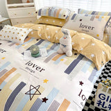 elvesmall Children and Teenagersl 100% Cotton Bedding Set: 1 Duvet Cover 2 Pillowcases 1 Fitted Sheet, Suitable for Boys Girls, Cute Style