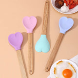 elvesmall Pink Love Silicone Spatula Heart-Shaped Spatulas with Wooden Handle Baking Spatula Kitchen Utensils Egg Making Cake Baking Tool