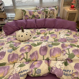 elvesmall Korean Style Strawberry Bedding Set Flat Bed Sheet Twin Full Queen Nordic Bed Linen Kids Girls Floral Cartoon Rabbit Duvet Cover