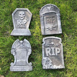 elvesmall 4pcs Horror Skull Foam Fake Tombstone Halloween Outdoor Ornaments Happy Halloween Party Decoration Props Haunted House Decors