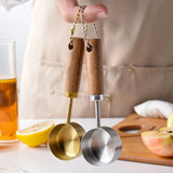 elvesmall 1PC Measuring Cup Gold-Plated Measuring Spoon Measuring Spoon  Coffee Scoop Spoon With Wooden Handle Cake Kitchen Baking Tools