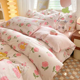 elvesmall Rural Style Bedding Set Fresh Floral Four Piece Set  Girl Heart  Double-layer Gauze   New Meeting Duvet Cover