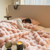 elvesmall Thicken Luxury Faux Fur Blanket Double Layer Winter Rabbit Fur Plush Plaid for Bed Cushion Cover Home Throw Blankets Bedspread