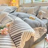 elvesmall  Winter Thickened Warm Flannel Queen Bedding Set Home Textile Cartoon Cute Duvet Cover Sheet Pillowcase 4pcs Luxury Bed Linen Set