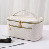 elvesmall PU Leather Cosmetics Bag Large Capacity Makeup Organizers Women Toiletries Organizer Waterproof Female Plaid Storage Makeup Case