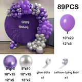 elvesmall Macaron Purple Balloons Garland Arch Kit Metallic Purple Silver Latex Balloon Birthday Party 3D Butterfly Background Decoration