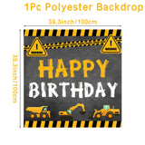 elvesmall Construction Balloon Backdrop Disposable Tableware Birthday Decor Boy Excavator Truck Tractor Construction Birthday Party Decor