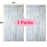 elvesmall  2Pack Foil Curtain Backdrop Silver Metallic Tinsel Foil Fringe Curtains for Birthday Wedding Baby Shower Disco Party Decorations