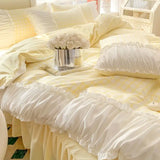 elvesmall Ins Princess Style Korean Lace Bed Four-piece Set Bed Skirt Dormitory Bed Sheet Quilt Cover Bedding Set Three-piece