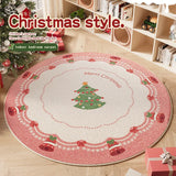 elvesmall Cute Cartoon Christmas Round Living Room Carpet Festive Christmas Tree Comfortable Soft Bedroom Round Rugs Home Decoration Rug