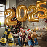 elvesmall 2025 Happy New Year Balloons Banner Rose Gold Number Letter Aluminum Foil Balloon Christmas New Year Eve Party Decor Balls Suppl