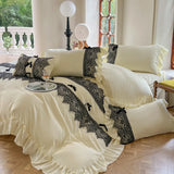 elvesmall  French Retro Bedding Sets Luxury Princess Lace Cotton Ruffle Duvet Cover Set Bed Sheet King Size Bedding Set Bed Comforter Set