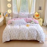 elvesmall Elegant Floral Duvet Cover Set Vintage Farmhouse Queen Size Bedding 100% Cotton Ultra Soft Comforter Cover with Hidden Zipper