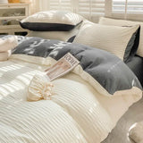 elvesmall Seersucker Bedding Sets Duvet Cover Flat Sheets Pillowcase Queen Bed Sheet Set Soft Comforter Cover Bed Linens Set Nordic Style