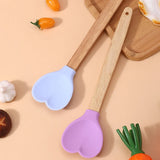 elvesmall Pink Love Silicone Spatula Heart-Shaped Spatulas with Wooden Handle Baking Spatula Kitchen Utensils Egg Making Cake Baking Tool