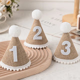 elvesmall 1Pcs Burlap 1st Birthday Hat for Little Baby Newborn Baby Boy Girl 1 2 3 Year Headband Baby Shower Birthday Party Decorations