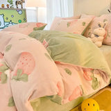 elvesmall  Winter Thickened Warm Flannel Queen Bedding Set Home Textile Cartoon Cute Duvet Cover Sheet Pillowcase 4pcs Luxury Bed Linen Set