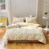 elvesmall -  Simple Flower 100% Slub Cotton Bedding Set King High-end Comfortable Air-Permeable Duvet Cover Set Cotton Comforter Bedding Sets