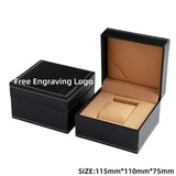 elvesmall  Black Matte PU Leather Square Clamshell Watch Storage Box Provide Free Logo Carving Service Personalized Logo Customization Gift
