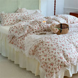 elvesmall Home Textile 1.5M 1.8M Sheet Fitted Sheet Bed Skirt Four-piece Set Korean Style Princess Style Hollow Lace Cotton Bedding Set