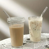 elvesmall  -  1pc Glass Tumblers With Lids And Straws Simple Glass Water Bottles Water Cups Summer Winter Drinkware Travel Accessories Gifts