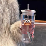 elvesmall -  600/900ml Sport Water Bottle With Straw Handle Cute Plastic Large Cup Drinking Ice Coffee Tea Juice Gym Travel Portable Cups