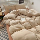 elvesmall Ins Wind Solid Color Bedding Set Class-A Maternal and Infant Super Soft Wrinkle Water Washed Cotton Duvet Cover Home Textiles