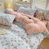 elvesmall Pink Tulip Bedding Set INS Pastoral Flowers Duvet Cover Queen Full Twin Size Flat Bed Sheet Floral Pillowcase Girls Bed Linen