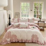 elvesmall  Korean Princess Bedding Set Washed Cotton Bed Set Embroidery Duvet Cover Set Bed Sheets and Pillowcases Home Textiles Decor