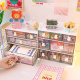 elvesmall Drawer Type Desktop Storage Box Set Student Ins Stationery Transparent Acrylic Dormitory Desk Organizer Shelf Send Cute Stickers