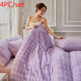 elvesmall  Gradient Plush Bedding Thickened Milk Plush Bed Sheets Duvet Covers Coral Plush Bed Skirts