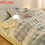 elvesmall  Gradient Plush Bedding Thickened Milk Plush Bed Sheets Duvet Covers Coral Plush Bed Skirts