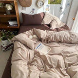 elvesmall Bedding Set Ins Ambiance Blue Coffee Grid Mixed With Washed Cotton Minimalist Four Piece Set Fitted Sheets Duvet Cover