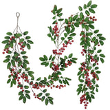 elvesmall  Christmas Garlands Pine Cone  Wreath With Red Berry Poinsettia Flowers Vine for Xmas New Year Home Fireplace Wall Decorations