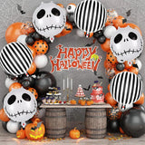 elvesmall 12 Pcs Halloween Foil Balloons Skull Black White Striped Balloons Skeletons Halloween Paty Masquerade Themed Party Decorations