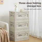 elvesmall 3pc Extra large folding storage box clothing storage box household plastic toy storage box thickened three-door storage cabinet
