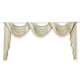 elvesmall 1PC Modern Solid Beige Curtain Head Valance Drape for Living Room Swag Waterfall With Bottom Tassel Beads Fringe Window