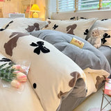elvesmall  Winter Thickened Warm Flannel Queen Bedding Set Home Textile Cartoon Cute Duvet Cover Sheet Pillowcase 4pcs Luxury Bed Linen Set