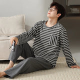 elvesmall  High Quality Men Pajamas Suit Pure Cotton Long Sleeved Autumn Winter Nightcloth Outdoor Male Breathable Fashion Sleepwear Set