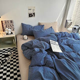 elvesmall Japanese Lattice Duvet Cover Set with Sheet Pillowcases No Filling Warm Solid Color Bed Linen Full Queen Size Home Bedding Set